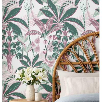 Revestimento de Parede Autoadesivo Removível Vinílico Estampa de Bananeira Tropical Verde para Banheiro, Lavanderia, Armário - S4Sassy 63,5 cm (L) × 609,6 cm (C) / Verde - Vinil Liso