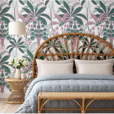 Revestimento de Parede Autoadesivo Removível Vinílico Estampa de Bananeira Tropical Verde para Banheiro, Lavanderia, Armário - S4Sassy 63,5 cm (L) × 609,6 cm (C) / Verde - Vinil Liso