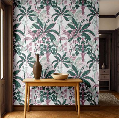 Revestimento de Parede Autoadesivo Removível Vinílico Estampa de Bananeira Tropical Verde para Banheiro, Lavanderia, Armário - S4Sassy 63,5 cm (L) × 609,6 cm (C) / Verde - Vinil Liso