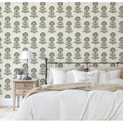 Vinil Autoadesivo Floral Étnico Verde Impermeável Removível Estilo Asiático para Quartos, Salas, Espaços de Locação e Armários - S4Sassy 63,5 cm (L) × 304,8 cm (C) / Verde - Vinil Liso