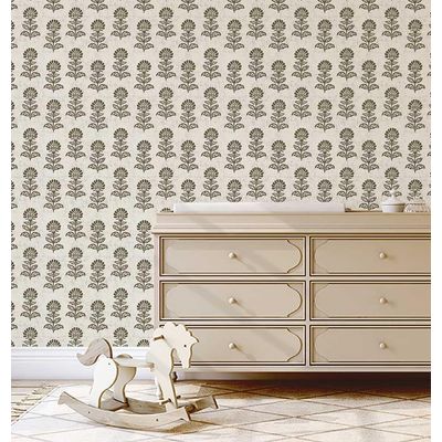Vinil Autoadesivo Floral Étnico Verde Impermeável Removível Estilo Asiático para Quartos, Salas, Espaços de Locação e Armários - S4Sassy 63,5 cm (L) × 304,8 cm (C) / Verde - Vinil Liso