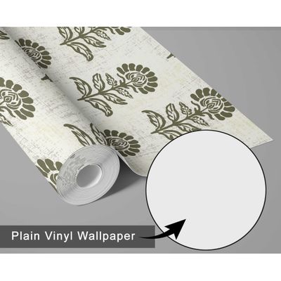 Vinil Autoadesivo Floral Étnico Verde Impermeável Removível Estilo Asiático para Quartos, Salas, Espaços de Locação e Armários - S4Sassy 63,5 cm (L) × 304,8 cm (C) / Verde - Vinil Liso