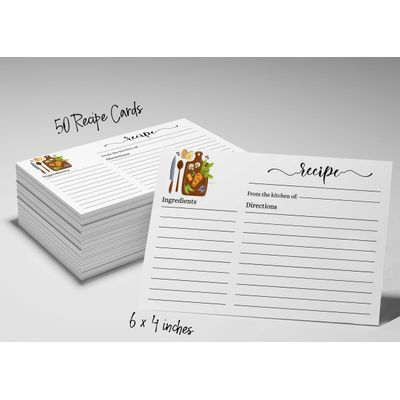 Cartões de Receita 15 x 10 cm Lado Único Design Floral Branco Cozinha Casamento Chá de Panela Chá de Bebê Pacote com 50 - Inkdotpot 15,24 Cm × 10,16 Cm / Branco