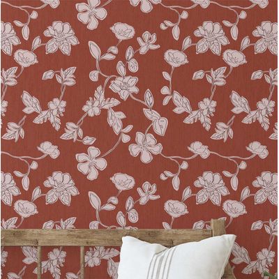 Papel de Parede Autoadesivo Removível Floral Estilo Esboço Marrom - Mural Instantâneo para Quarto, Banheiro, Lavanderia, Armário - S4Sassy 63,5 cm (L) × 304,8 cm (C) / Marrom - Vinil Liso