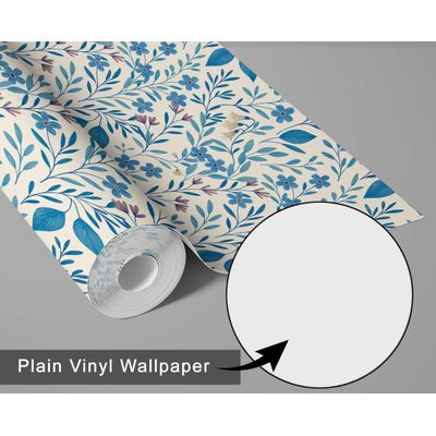 Papel de Parede Vinílico Autoadesivo Removível Estampa Folhas e Vinhas Azul Impermeável para Salas, para Inquilinos, Armários - S4Sassy 63,5 cm (L) × 304,8 cm (C) / Azul - Vinil Liso