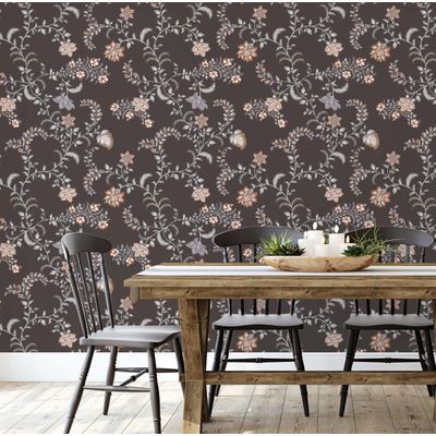 Vinil Autoadesivo para Parede, Floral Rústico de Videira, Cinza, Impermeável e Removível, Salas, Espaços Alugados e Armários - S4Sassy 63,5 cm (L) × 304,8 cm (C) / Cinza - Vinil Liso
