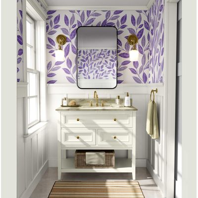 Papel de Parede Trilha de Folhas Roxas, Botânico Minimalista Autoadesivo Vinílico, Decoração Faça Você Mesmo para Quarto e Sala - S4Sassy 63,5 cm (L) × 304,8 cm (C) / Roxo - Vinil Liso