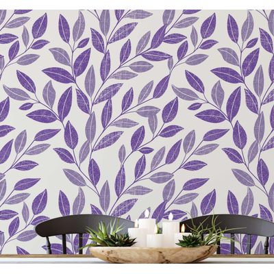 Papel de Parede Trilha de Folhas Roxas, Botânico Minimalista Autoadesivo Vinílico, Decoração Faça Você Mesmo para Quarto e Sala - S4Sassy 63,5 cm (L) × 304,8 cm (C) / Roxo - Vinil Liso