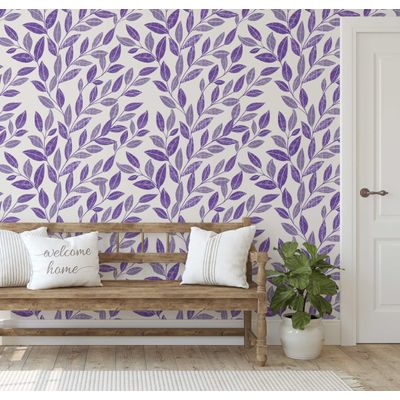 Papel de Parede Trilha de Folhas Roxas, Botânico Minimalista Autoadesivo Vinílico, Decoração Faça Você Mesmo para Quarto e Sala - S4Sassy 63,5 cm (L) × 304,8 cm (C) / Roxo - Vinil Liso