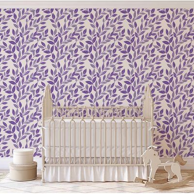 Papel de Parede Trilha de Folhas Roxas, Botânico Minimalista Autoadesivo Vinílico, Decoração Faça Você Mesmo para Quarto e Sala - S4Sassy 63,5 cm (L) × 304,8 cm (C) / Roxo - Vinil Liso