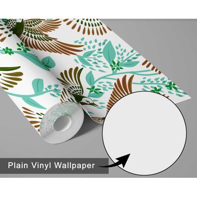 Rolo Vinílico Autoadesivo Removível Inspirado na Natureza, Impermeável, Pássaro Azul e Folhagem para Paredes e Armários, Verde - S4sassy 63,5 cm (L) × 304,8 cm (C) / Verde - Vinil Liso