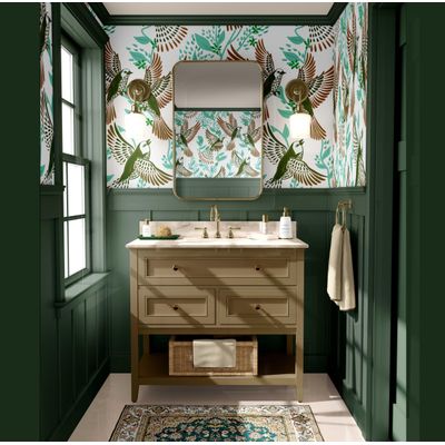Rolo Vinílico Autoadesivo Removível Inspirado na Natureza, Impermeável, Pássaro Azul e Folhagem para Paredes e Armários, Verde - S4sassy 63,5 cm (L) × 304,8 cm (C) / Verde - Vinil Liso