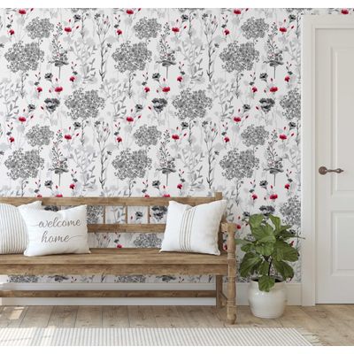 Papel Contact Removível À Prova d'Água com Estampa de Folhas Cinza para Paredes, Armários e Cômoda, Vinil Autoadesivo em Rolo - S4sassy 63,5 cm (L) × 609,6 cm (C) / Cinza - Vinil Liso