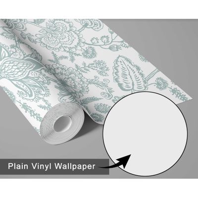 Papel de Parede Vinílico Autocolante Floral Esboçado Verde, Impermeável e Removível, Estilo Asiático para Quartos, Sala e Armários - S4Sassy 63,5 cm (L) × 914,4 cm (C) / Verde - Vinil Liso