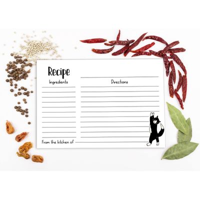 Cartões de Receita 15x10 cm Lado Único, Design com Gato, para Casamento, Chá de Panela e Chá de Bebê, Pacote de 50 - Inkdotpot 15,24 Cm × 10,16 Cm / Branco