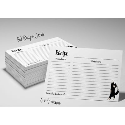 Cartões de Receita 15x10 cm Lado Único, Design com Gato, para Casamento, Chá de Panela e Chá de Bebê, Pacote de 50 - Inkdotpot 15,24 Cm × 10,16 Cm / Branco
