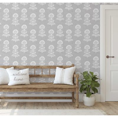 Vinil Autoadesivo com Estampa Ethnic Bloom, Impermeável, Cinza, Removível, Estilo Asiático, Quartos, Salas, Aluguel, Armários - S4Sassy 63,5 cm (L) × 914,4 cm (C) / Cinza - Vinil Liso