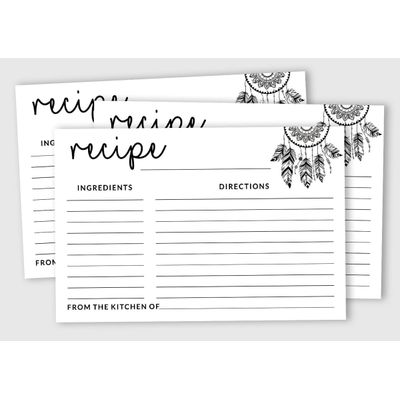 Cartões de Receita 15 x 10 cm, Lado Único, Estampa Filtro dos Sonhos, Para Casamento, Chá de Panela, Chá de Bebê, Pacote com 50 - Inkdotpot 15,24 Cm × 10,16 Cm / Branco