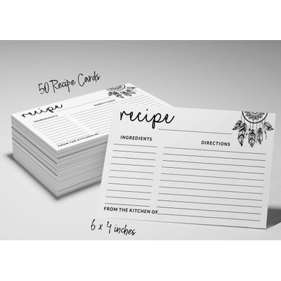 Cartões de Receita 15 x 10 cm, Lado Único, Estampa Filtro dos Sonhos, Para Casamento, Chá de Panela, Chá de Bebê, Pacote com 50 - Inkdotpot 15,24 Cm × 10,16 Cm / Branco