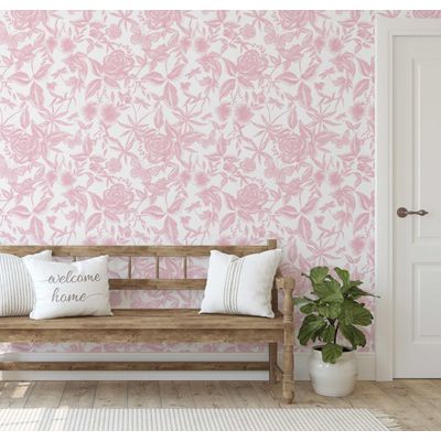 Removível Impermeável Papel Contato Jardim de Rosas Gravado Vinil Autoadesivo em Rolo para Paredes Armários Cômoda Rosa - S4Sassy 63,5 cm (L) × 304,8 cm (C) / Rosa - Vinil Liso