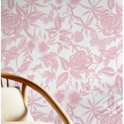 Removível Impermeável Papel Contato Jardim de Rosas Gravado Vinil Autoadesivo em Rolo para Paredes Armários Cômoda Rosa - S4Sassy 63,5 cm (L) × 304,8 cm (C) / Rosa - Vinil Liso