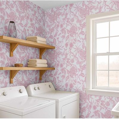 Removível Impermeável Papel Contato Jardim de Rosas Gravado Vinil Autoadesivo em Rolo para Paredes Armários Cômoda Rosa - S4Sassy 63,5 cm (L) × 304,8 cm (C) / Rosa - Vinil Liso