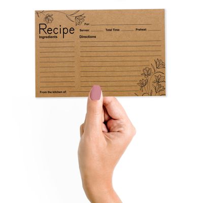 Cartões de Receita 15 x 10 cm, Lado Único, Kraft com Estampa Floral para Casamento, Chá de Panela e Chá de Bebê, Pacote com 50 - Inkdotpot 15,24 Cm × 10,16 Cm / Marrom