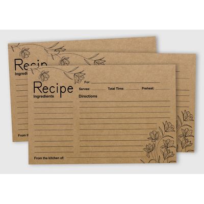Cartões de Receita 15 x 10 cm, Lado Único, Kraft com Estampa Floral para Casamento, Chá de Panela e Chá de Bebê, Pacote com 50 - Inkdotpot 15,24 Cm × 10,16 Cm / Marrom