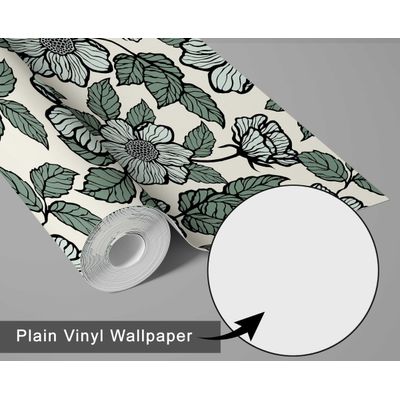 Removível Inspirado na Natureza, Impermeável, Estampa Floral, Rolo Vinílico Autoadesivo para Parede, Armário/Cômoda, DIY, Verde - S4sassy 63,5 cm (L) × 304,8 cm (C) / Verde - Vinil Liso