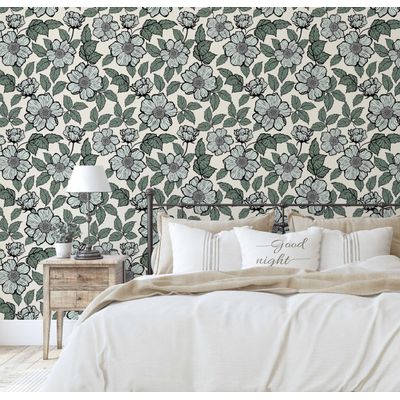 Removível Inspirado na Natureza, Impermeável, Estampa Floral, Rolo Vinílico Autoadesivo para Parede, Armário/Cômoda, DIY, Verde - S4sassy 63,5 cm (L) × 304,8 cm (C) / Verde - Vinil Liso