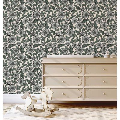 Removível Inspirado na Natureza, Impermeável, Estampa Floral, Rolo Vinílico Autoadesivo para Parede, Armário/Cômoda, DIY, Verde - S4sassy 63,5 cm (L) × 304,8 cm (C) / Verde - Vinil Liso