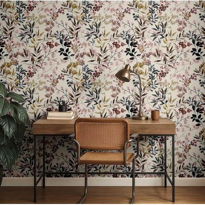 Papel de Parede Vinílico Autoadesivo Impermeável, Estampa Floral Aquarela Bege, Removível para Salas, Espaços Alugados, Armários - S4Sassy 63,5 cm (L) × 304,8 cm (C) / Bege - Vinil Liso