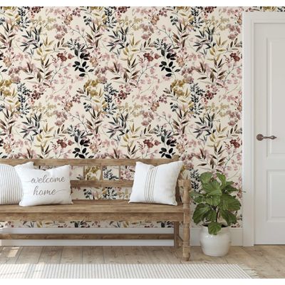 Papel de Parede Vinílico Autoadesivo Impermeável, Estampa Floral Aquarela Bege, Removível para Salas, Espaços Alugados, Armários - S4Sassy 63,5 cm (L) × 304,8 cm (C) / Bege - Vinil Liso