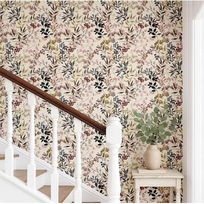 Papel de Parede Vinílico Autoadesivo Impermeável, Estampa Floral Aquarela Bege, Removível para Salas, Espaços Alugados, Armários - S4Sassy 63,5 cm (L) × 304,8 cm (C) / Bege - Vinil Liso