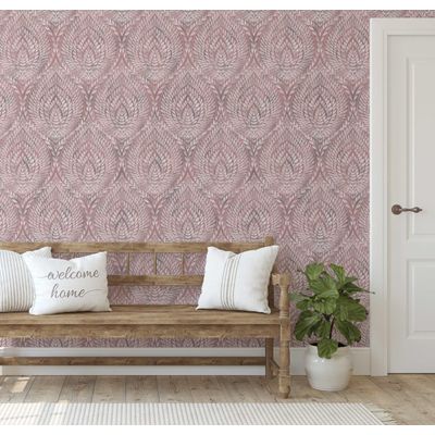 Papel de Parede Folhas Geométricas Rosa Autoadesivo, Envoltório para Parede, DIY Fácil para Quarto Farmhouse, Sala, Armários - S4Sassy 63,5 cm (L) × 304,8 cm (C) / Rosa - Vinil Liso