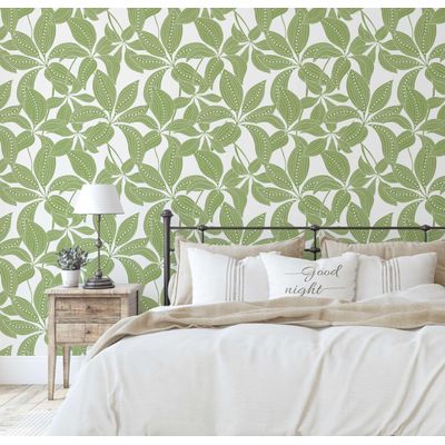 Papel de Parede Vinílico Autoadesivo Folhas Pontilhadas À Prova D'Água - Verde, Removível para Quartos, Inquilinos e Armários - S4Sassy 63,5 cm (L) × 304,8 cm (C) / Verde - Vinil Liso