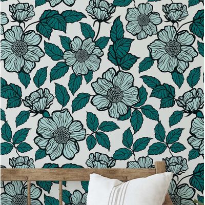 Papel Contact Vinílico Autoadesivo Impermeável Removível, Estampa Floral Inspirada na Natureza para Parede, Armário e Cômoda Verde - S4sassy 63,5 cm (L) × 304,8 cm (C) / Verde - Vinil Texturizado
