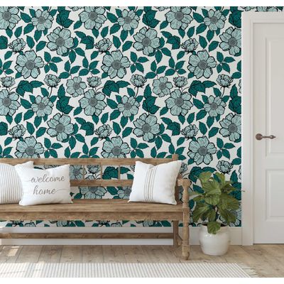 Papel Contact Vinílico Autoadesivo Impermeável Removível, Estampa Floral Inspirada na Natureza para Parede, Armário e Cômoda Verde - S4sassy 63,5 cm (L) × 304,8 cm (C) / Verde - Vinil Texturizado