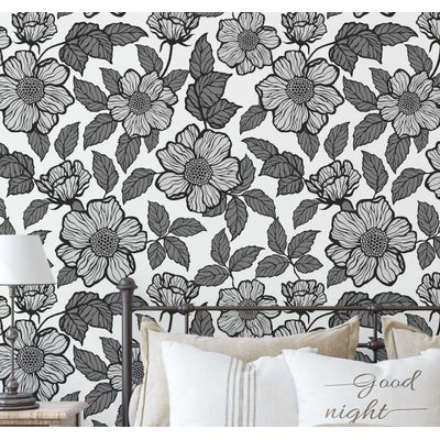 Adesivo de Parede Removível Inspirado na Natureza, Impermeável, Estampa Floral para Paredes/Armário/Cômoda, Cinza - S4sassy 63,5 cm (L) × 304,8 cm (C) / Cinza - Vinil Liso