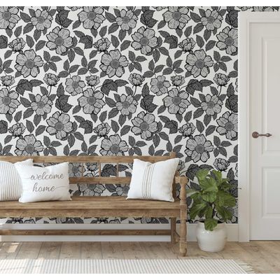 Adesivo de Parede Removível Inspirado na Natureza, Impermeável, Estampa Floral para Paredes/Armário/Cômoda, Cinza - S4sassy 63,5 cm (L) × 304,8 cm (C) / Cinza - Vinil Liso