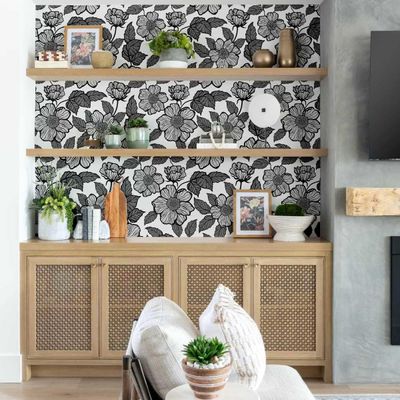 Adesivo de Parede Removível Inspirado na Natureza, Impermeável, Estampa Floral para Paredes/Armário/Cômoda, Cinza - S4sassy 63,5 cm (L) × 304,8 cm (C) / Cinza - Vinil Liso