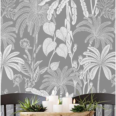 Vinil Autoadesivo, Estampa Selva Botânica, À Prova d'Água - Cinza, Revestimento Removível para Quartos, Locatários e Armários - S4Sassy 63,5 cm (L) × 609,6 cm (C) / Cinza - Vinil Liso