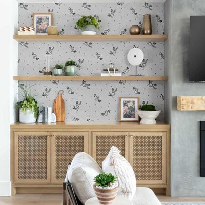Papel de Parede Vinílico Adesivo, Mini Motivo Floral, Impermeável, Removível, Cinza, Estilo Asiático, Quartos, Salas, Armários - S4Sassy 63,5 cm (L) × 304,8 cm (C) / Cinza - Vinil Liso