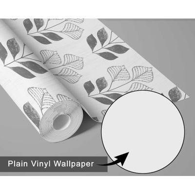 Papel de Parede Vinílico Autoadesivo Impermeável, Estampa Moderna de Folhas, Cinza, Removível, para Quartos, Salas e Armários - S4Sassy 63,5 cm (L) × 304,8 cm (C) / Cinza - Vinil Liso