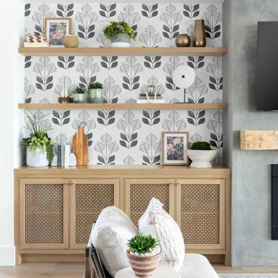 Papel de Parede Vinílico Autoadesivo Impermeável, Estampa Moderna de Folhas, Cinza, Removível, para Quartos, Salas e Armários - S4Sassy 63,5 cm (L) × 304,8 cm (C) / Cinza - Vinil Liso