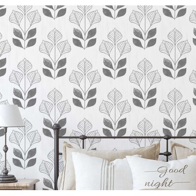 Papel de Parede Vinílico Autoadesivo Impermeável, Estampa Moderna de Folhas, Cinza, Removível, para Quartos, Salas e Armários - S4Sassy 63,5 cm (L) × 304,8 cm (C) / Cinza - Vinil Liso