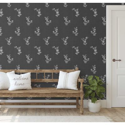 Rolo Vinílico Impermeável Adesivo Removível Inspirado na Natureza, Estampa Mini Buquê Floral para Paredes/Armários/Cômoda, Cinza - S4sassy 63,5 cm (L) × 609,6 cm (C) / Cinza - Vinil Liso