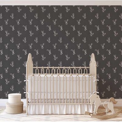 Rolo Vinílico Impermeável Adesivo Removível Inspirado na Natureza, Estampa Mini Buquê Floral para Paredes/Armários/Cômoda, Cinza - S4sassy 63,5 cm (L) × 609,6 cm (C) / Cinza - Vinil Liso