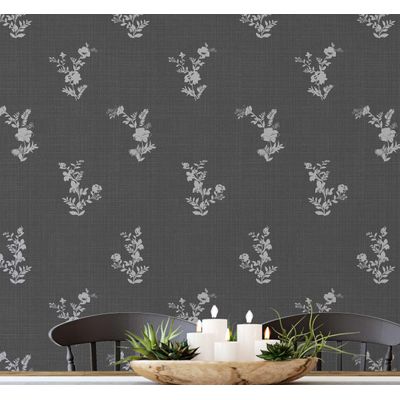Rolo Vinílico Impermeável Adesivo Removível Inspirado na Natureza, Estampa Mini Buquê Floral para Paredes/Armários/Cômoda, Cinza - S4sassy 63,5 cm (L) × 609,6 cm (C) / Cinza - Vinil Liso