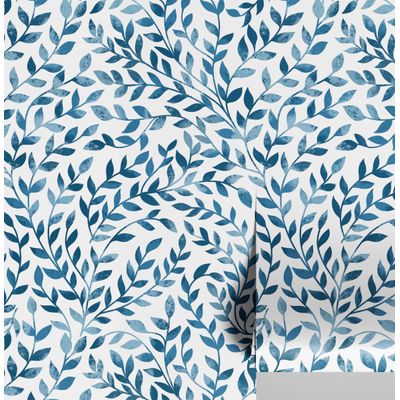 Rolo Vinílico Autoadesivo Removível, Motivo Natural, Impermeável, Estampa Botânica Vermelha e Cinza para Paredes e Armários Azul - S4sassy 63,5 cm (L) × 914,4 cm (C) / Azul - Vinil Liso